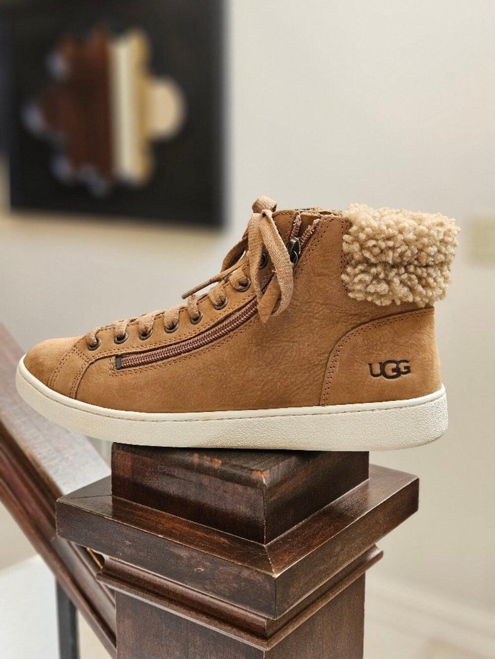 UGG Women's Olive Shearling-Lined Nubuck Leather Sneaker Boot, Tan, Sz 10 - Picture 9 of 16